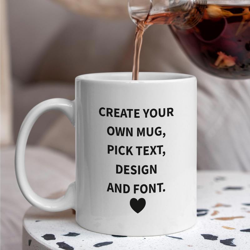 Tailorly White Ceramic 11 oz Mug - Create Your Own Mug Pick Text Design And Font Minimalist With Small Black Solid Heart Mug