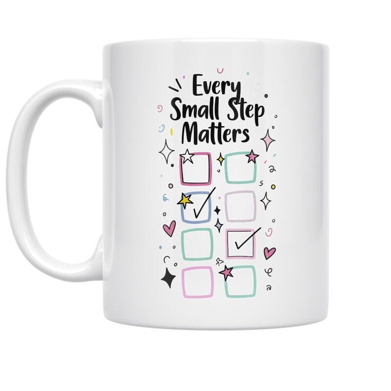 Tailorly White Ceramic 11 oz Mug - Every Small Step Matters Colorful Pastel Square Boxes Featuring Stars And Hearts Checklist