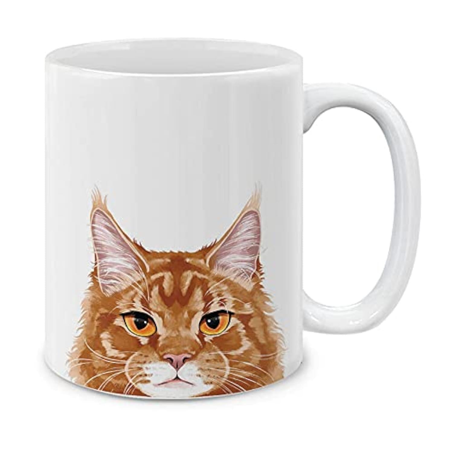 Tailorly White Ceramic 11 oz Mug - Majestic Ginger Longhair Feline Head With Tufted Ears And Piercing Eyes Cat