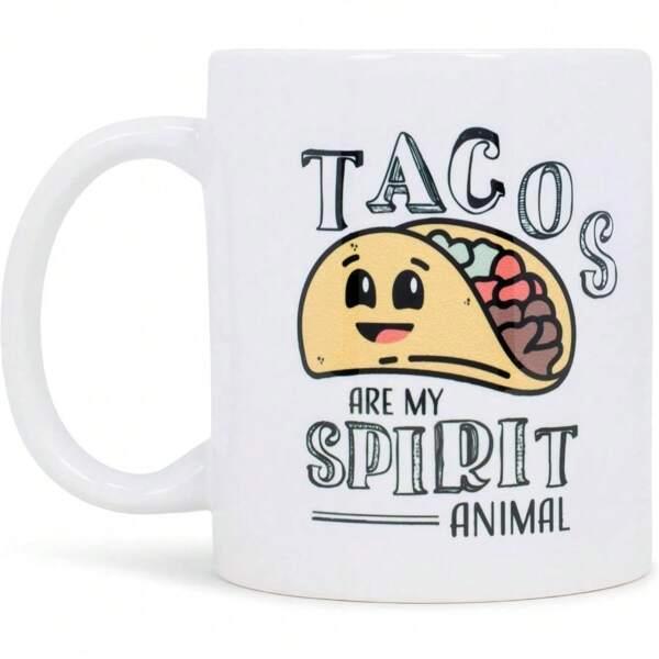 Tailorly White Ceramic 11 oz Mug - Tacos Are My Spirit Animal Cute Smiling Cartoon Character Illustration Of Delicious Mexican Food Taco