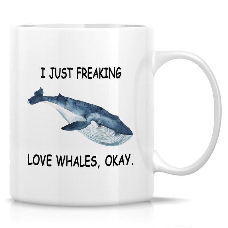Tailorly White Ceramic 11 oz Mug - I Just Freaking Love Whales Okay Artistic Watercolor Blue Whale Swimming In The Vast Ocean Waters Whale