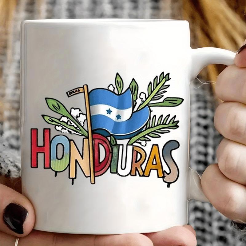 Tailorly White Ceramic 11 oz Mug - Honduras Vibrant Tropical Leaves Surrounding The National Flag Under Bold Colorful Letters Illustration