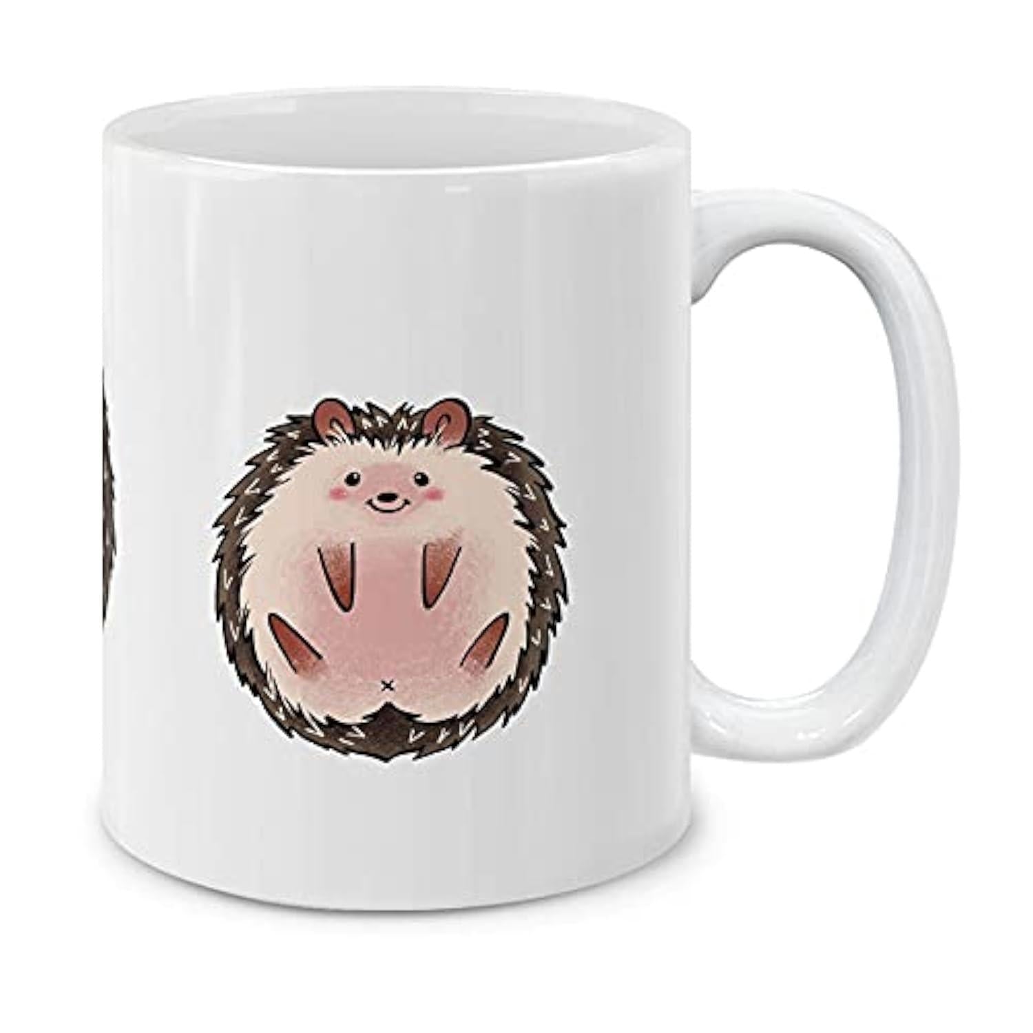 Tailorly White Ceramic 11 oz Mug - Adorable Round Spiky Creature Smiling With Soft Pink Belly Under Light Hedgehog