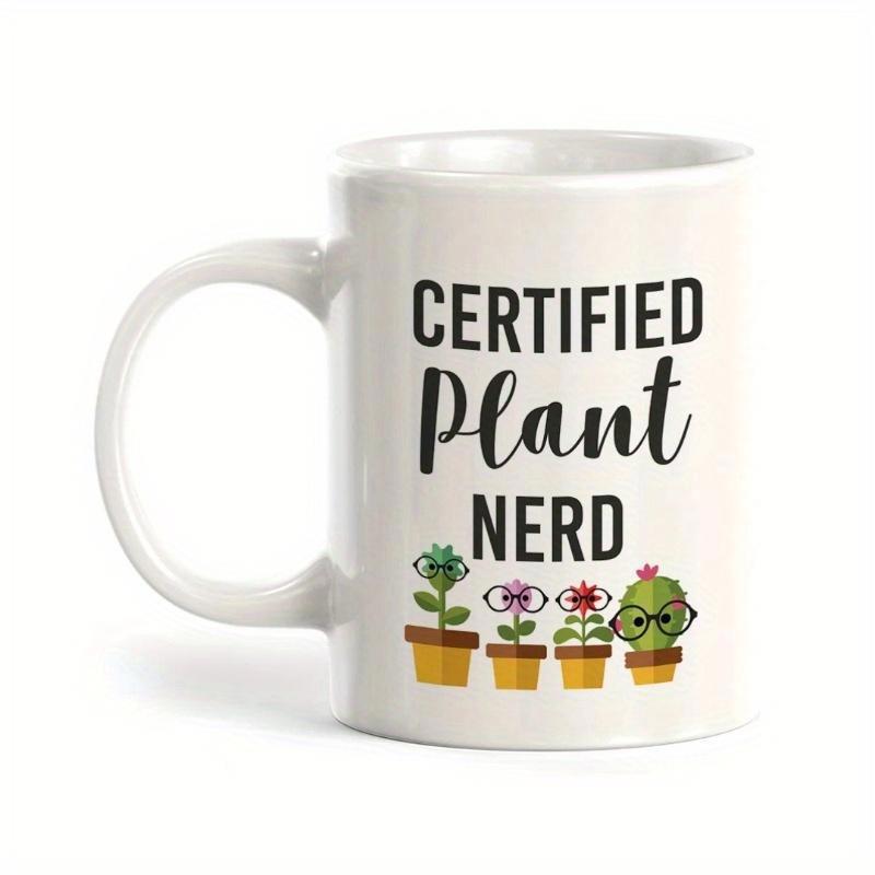 Tailorly White Ceramic 11 oz Mug - Certified Plant Nerd Four Adorable Potted Succulents Wearing Glasses In A Row Cactus