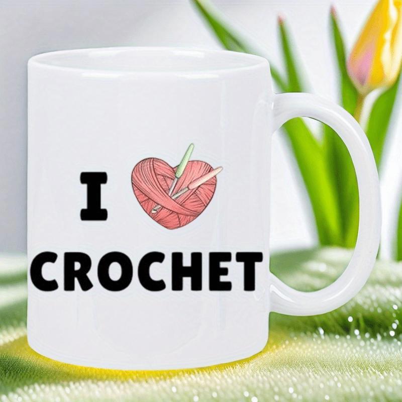 Tailorly White Ceramic 11 oz Mug - I Crochet Heart Shaped Ball Of Pink Yarn With Two Crochet Hooks Heart