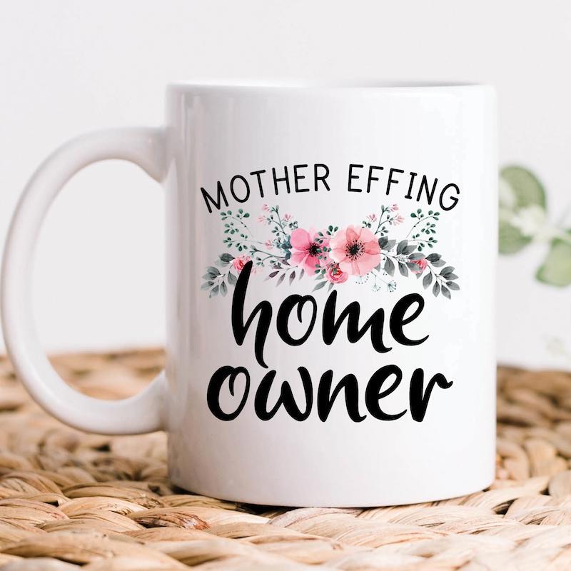 Tailorly White Ceramic 11 oz Mug - Mother Effing Home Owner Beautiful Pink Blossoms Among Delicate Green Foliage Pattern Flower