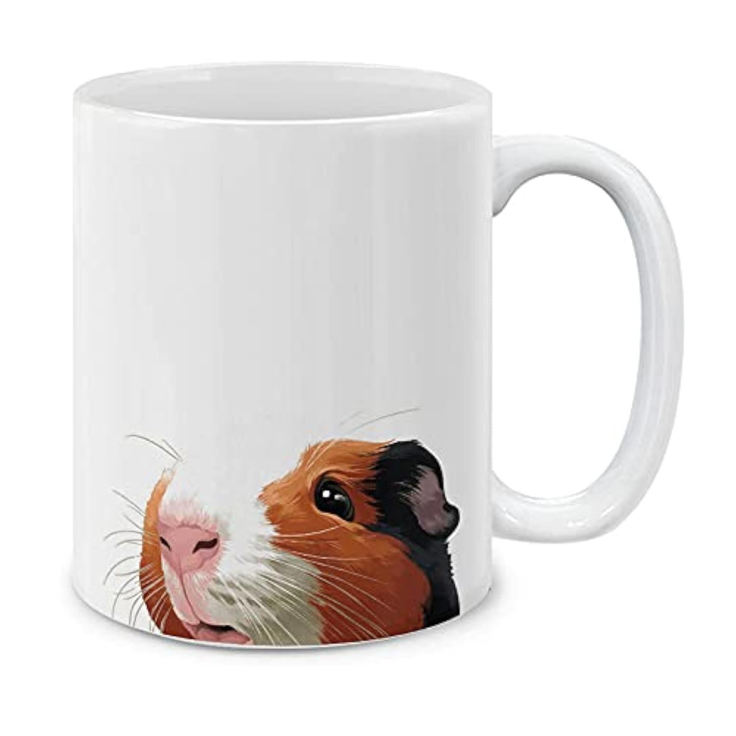 Tailorly White Ceramic 11 oz Mug - Adorable Peeking Small Pet Animal With Realistic Fur And Long Whiskers Guinea Pig