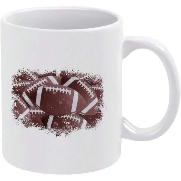 Tailorly White Ceramic 11 oz Mug - Vintage Brown Sports Theme With Grungy Textured Background Details Football