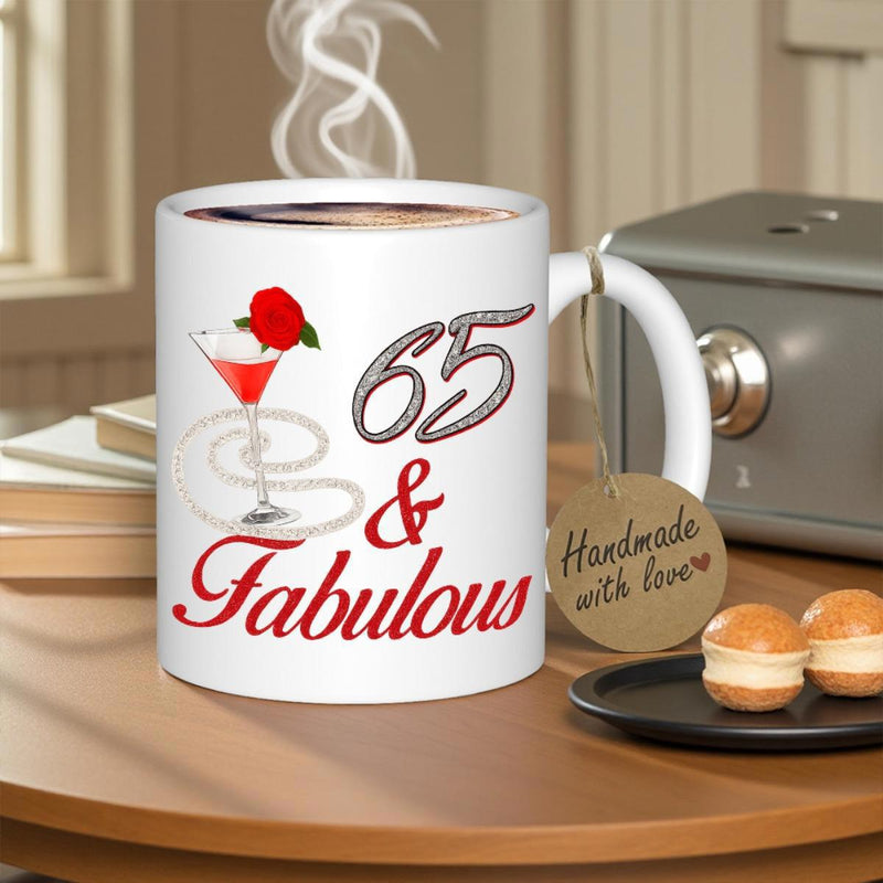 Tailorly White Ceramic 11 oz Mug - 65 Fabulous Elegant Cocktail Glass With A Red Rose And Delicate Swirling Base Mug