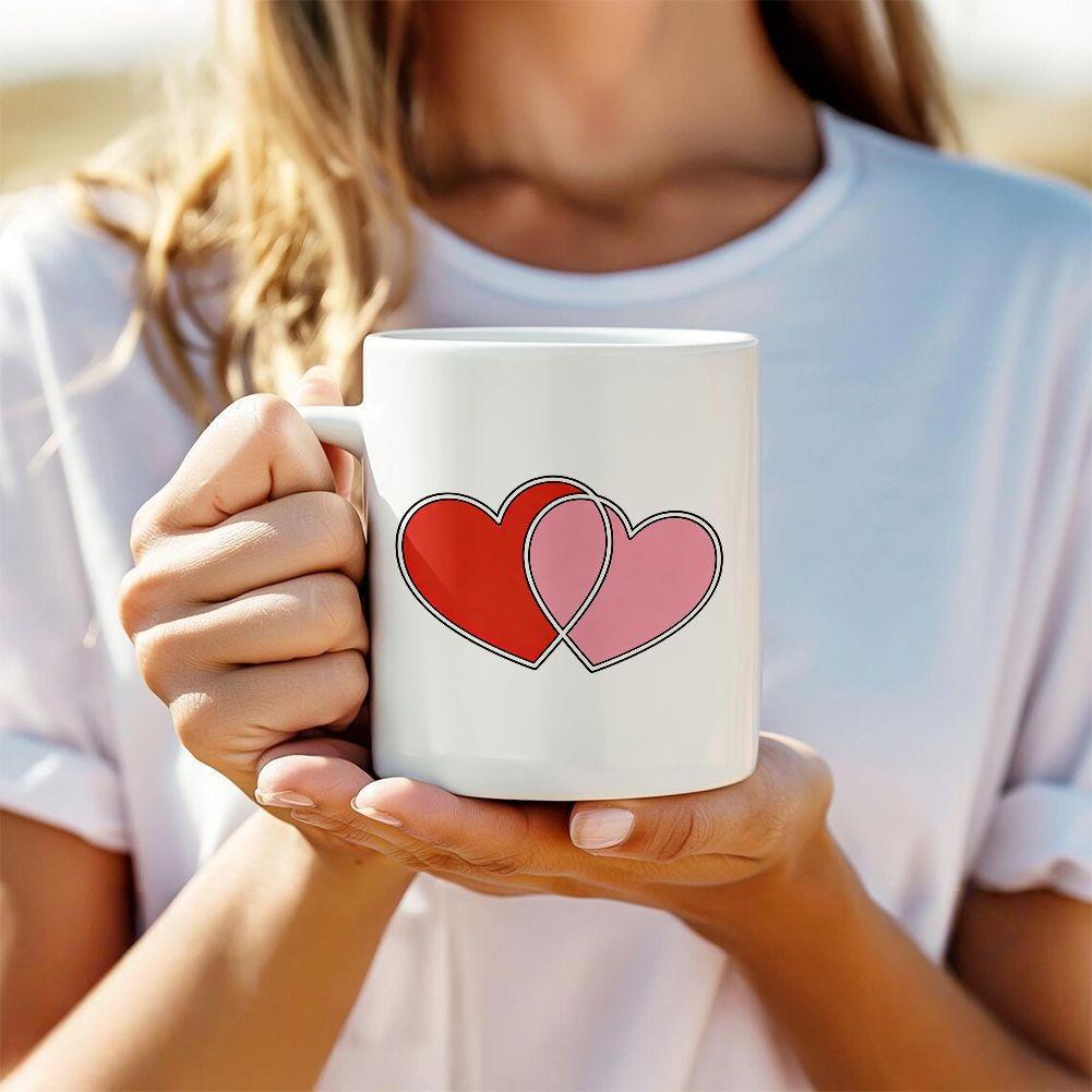 Tailorly White Ceramic 11 oz Mug - Elegant Overlapping Vibrant Red And Soft Pink Stylized Modern Eternal Love Heart