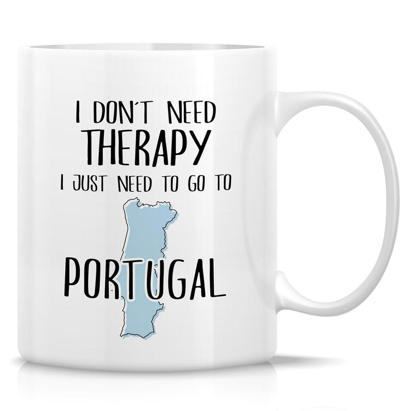 Tailorly White Ceramic 11 oz Mug - I Don't Need Therapy I Just Need To Go To Portugal Minimalist Light Blue Map Silhouette Featuring Scenic Modern Travel Aesthetic