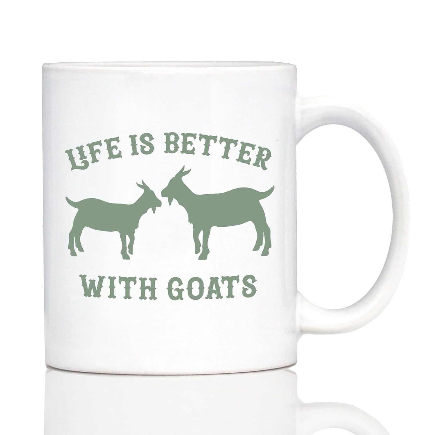 Tailorly White Ceramic 11 oz Mug - Life Is Better With Goats Two Minimalist Farm Animal Silhouettes Standing In A Symmetrical Pose Goat