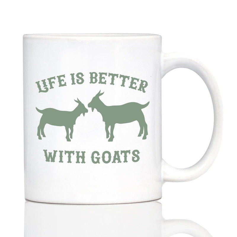 Tailorly White Ceramic 11 oz Mug - Life Is Better With Goats Two Minimalist Farm Animal Silhouettes Standing In A Symmetrical Pose Goat