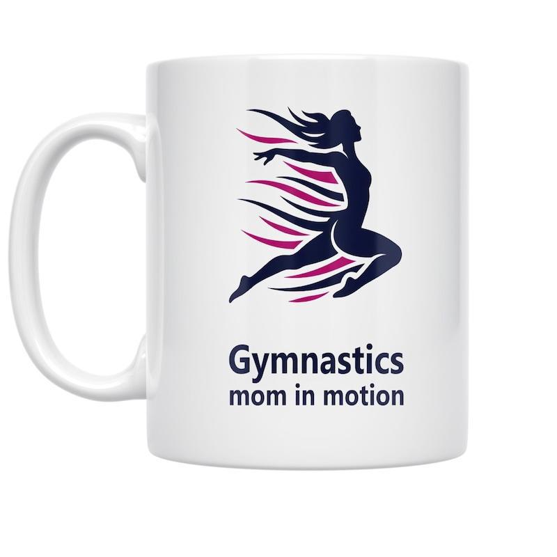 Tailorly White Ceramic 11 oz Mug - Gymnastics Mom In Motion Graceful Female Athlete Jumping Through Flowing Dynamic Energy Lines Gymnast