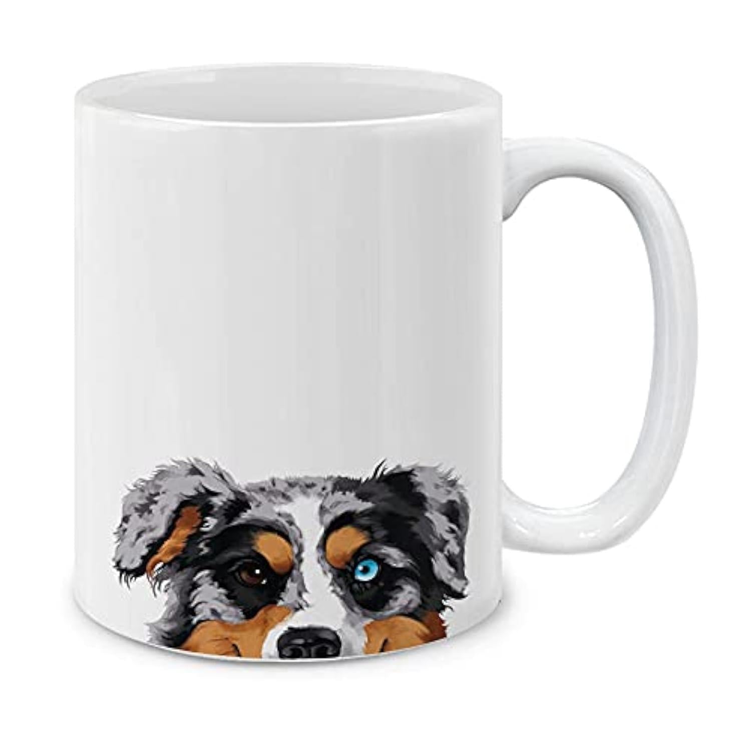 Tailorly White Ceramic 11 oz Mug - Peeking Australian Shepherd With Beautiful Multi Colored Fur And One Blue Eye Dog