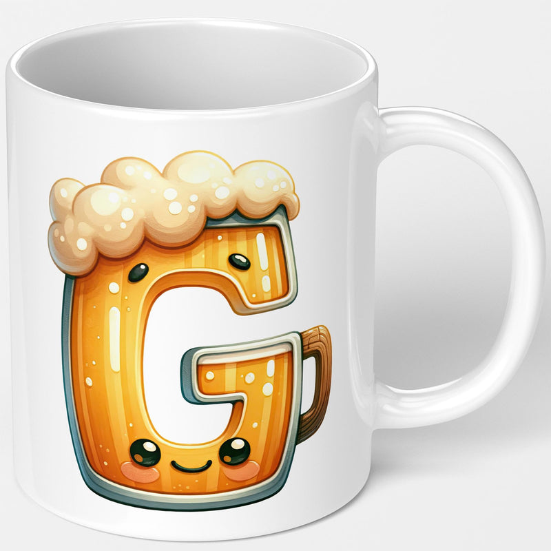 Tailorly White Ceramic 11 oz Mug - G Golden Bubbly Liquid With Creamy Foam And Cute Cartoon Smile Mug