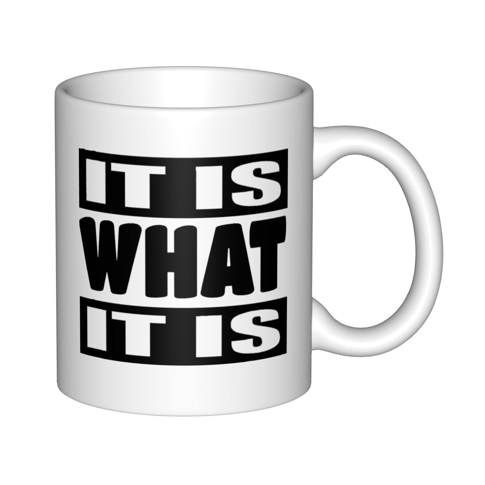 Tailorly White Ceramic 11 oz Mug - It Is What It Is Bold Minimalist Black And White Text Within Horizontal Rectangular Bars Typography