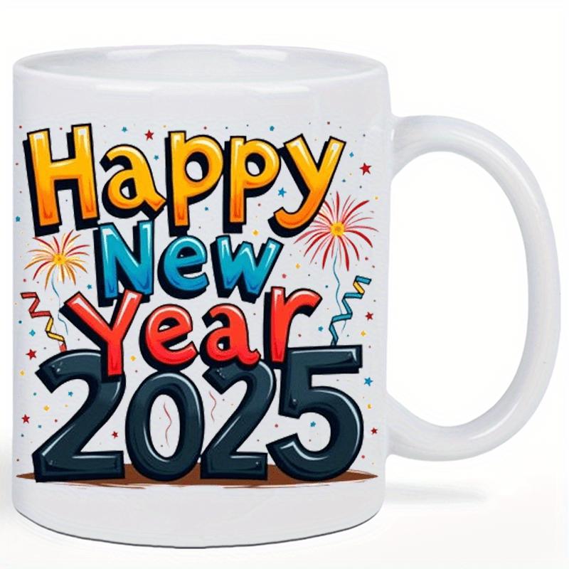 Tailorly White Ceramic 11 oz Mug - Happy New Year 2025 Colorful Fireworks And Streamers Celebrating A Festive Occasion Mug
