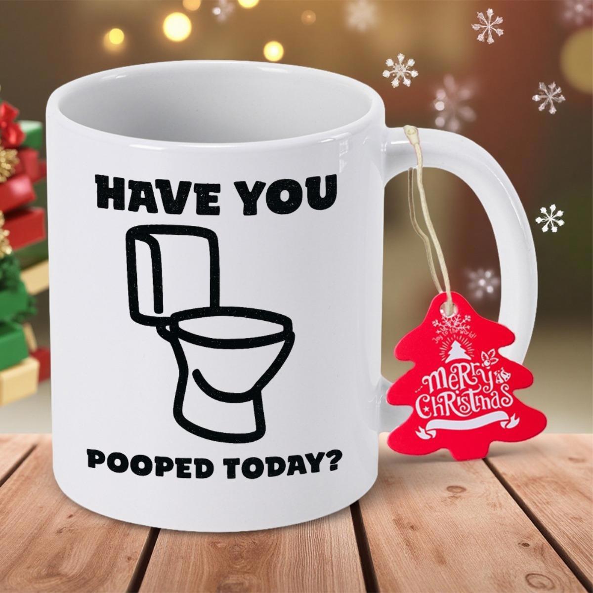 Tailorly White Ceramic 11 oz Mug - Have You Pooped Today Minimalist Black Outlined Line Art Depicting A Modern Bathroom Ceramic Toilet