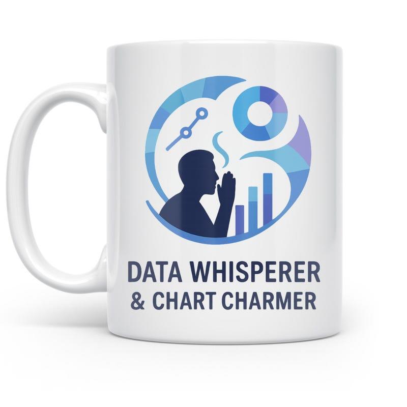 Tailorly White Ceramic 11 oz Mug - Data Whisperer Chart Charmer Modern Blue Geometric Graphic Illustrating Data Analysis And Professional Silhouette