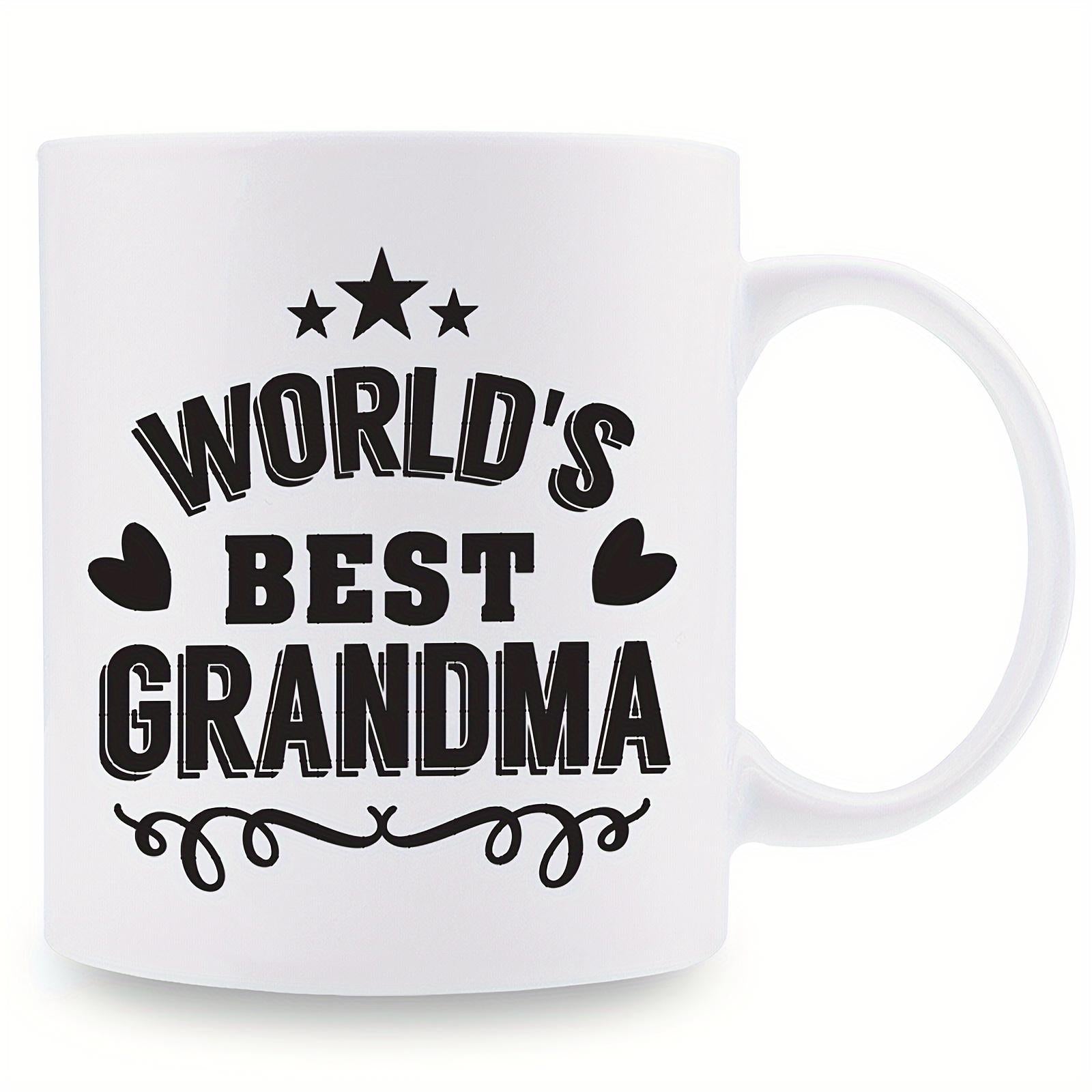 Tailorly White Ceramic 11 oz Mug - Worlds Best Grandma Featuring Three Shiny Stars And Hearts Among Swirl Ornament Grandma