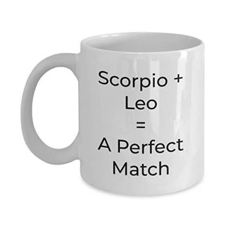 Tailorly White Ceramic 11 oz Mug - Scorpio Leo A Perfect Match Polished White Ceramic Cup With Standard Cylindrical Shape And Large Handle Mug