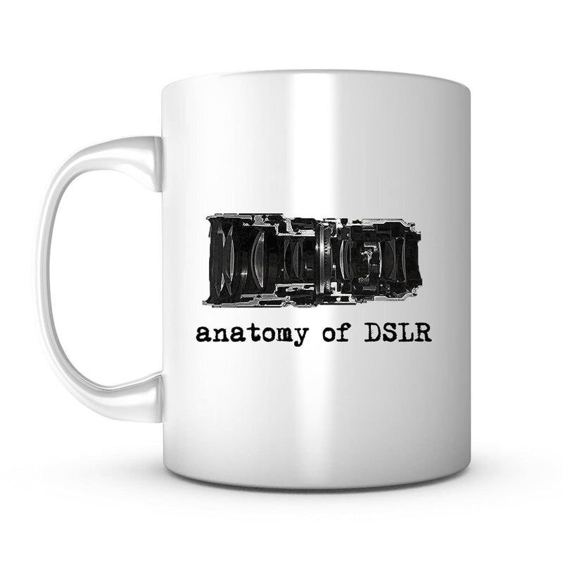 Tailorly White Ceramic 11 oz Mug - Anatomy Of DSLR Technical Cross Section Showing Internal Lens Components And Camera Body Structure Camera