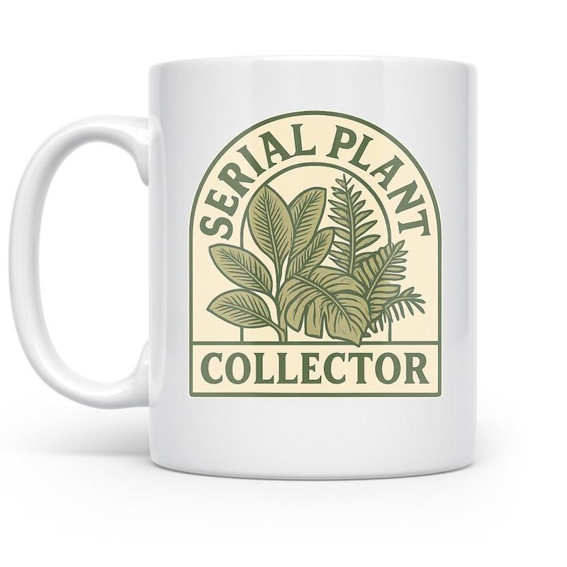 Tailorly White Ceramic 11 oz Mug - Serial Plant Collector Lush Green Tropical Leaves Inside A Vintage Style Arched Frame Plant