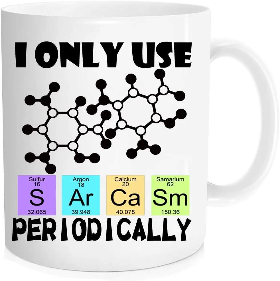 Tailorly White Ceramic 11 oz Mug - I Only Use Sarcasm Periodically Minimalist Molecular Structure Accompanied By Vibrant Colored Chemical Element Squares Pattern