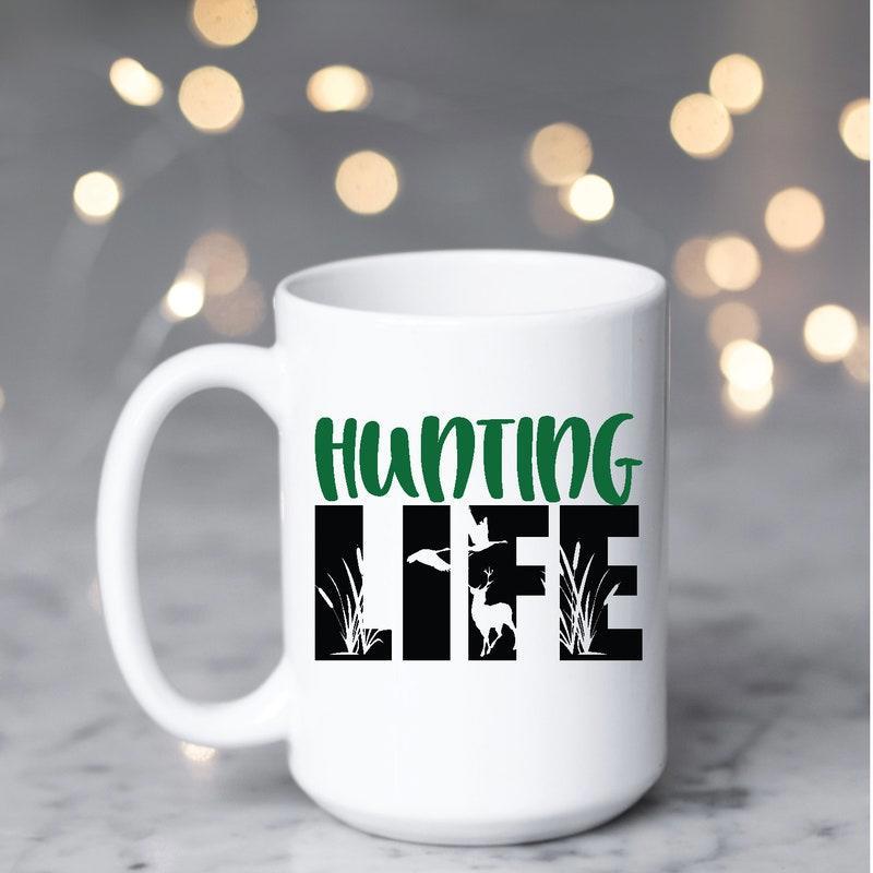 Tailorly White Ceramic 11 oz Mug - Hunting Life Rustic Outdoor Wilderness Scene With Deer And Flying Ducks In Tall Grass Mug