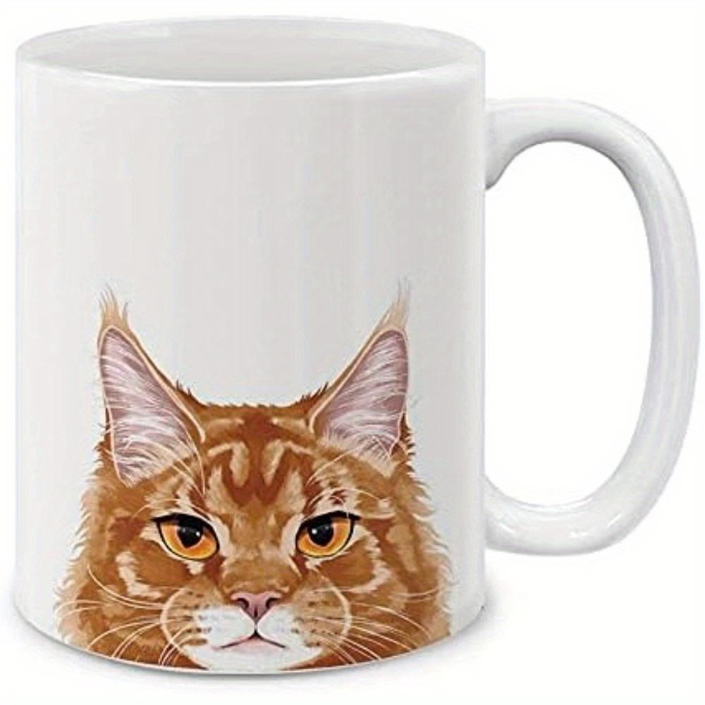 Tailorly White Ceramic 11 oz Mug - Majestic Maine Coon Head With Sharp Ears And Detailed Orange Fur Cat
