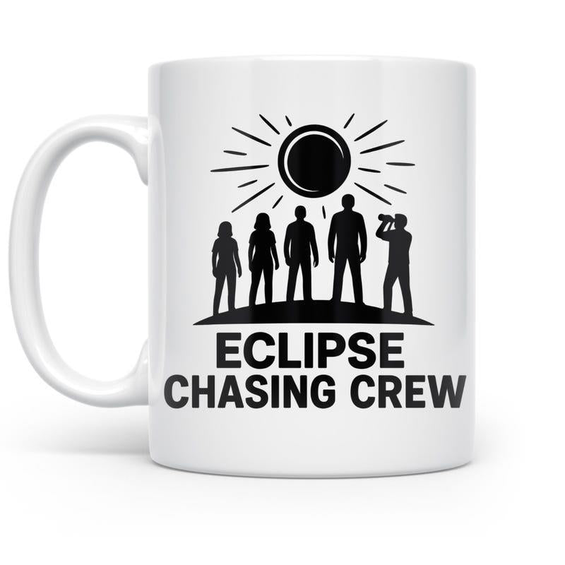 Tailorly White Ceramic 11 oz Mug - Eclipse Chasing Crew Silhouetted Figures Standing Together Watching The Radiant Celestial Solar Eclipse