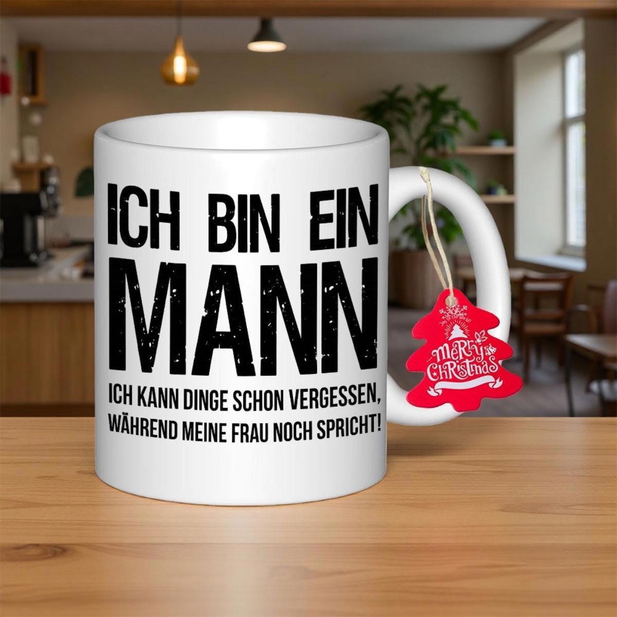 Tailorly White Ceramic 11 oz Mug - Merry Christmas With Bold Black Lettering And Red Tag Mug