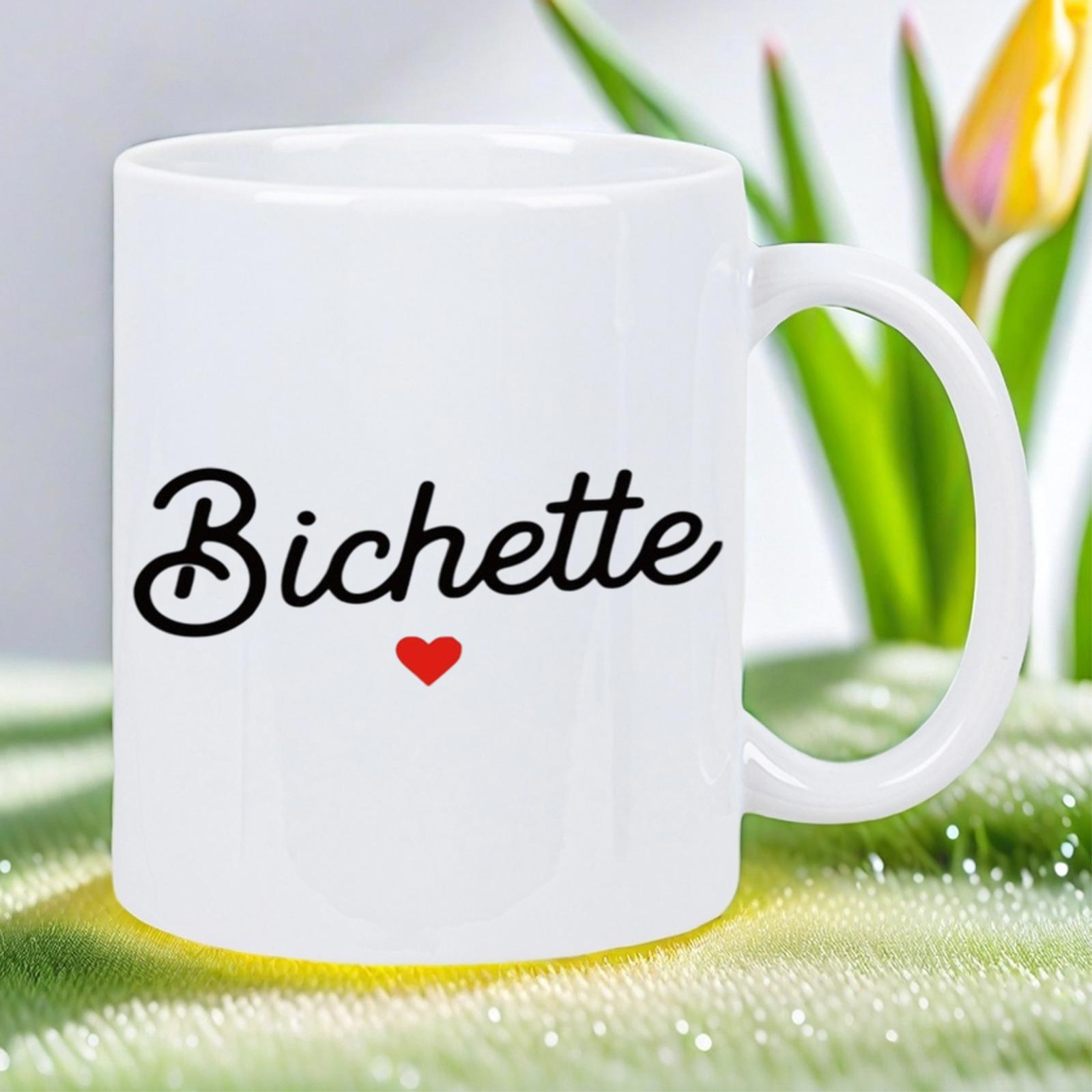 Tailorly White Ceramic 11 oz Mug - Bichette Elegant Cursive Font With A Small Red Minimalist Heart Mug