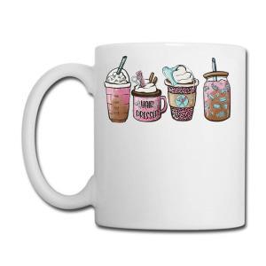 Tailorly White Ceramic 11 oz Mug - Various Artistic Hand Drawn Coffee Cups And Colorful Tasty Refreshing Drink