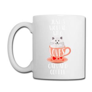 Tailorly White Ceramic 11 oz Mug - Just A Woman Who Loves Cats And Coffee Cute Fluffy White Kitten Sitting Inside A Pink Heart Cup Cat