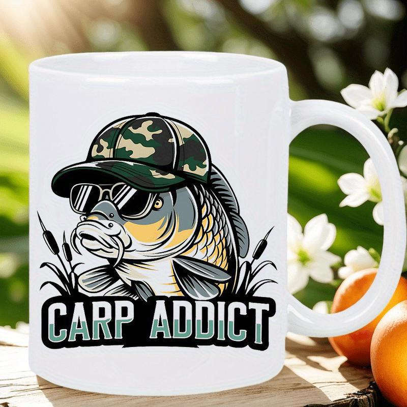 Tailorly White Ceramic 11 oz Mug - Carp Addict Cool Camouflage Hat And Sunglasses On A Large Realistic Carp