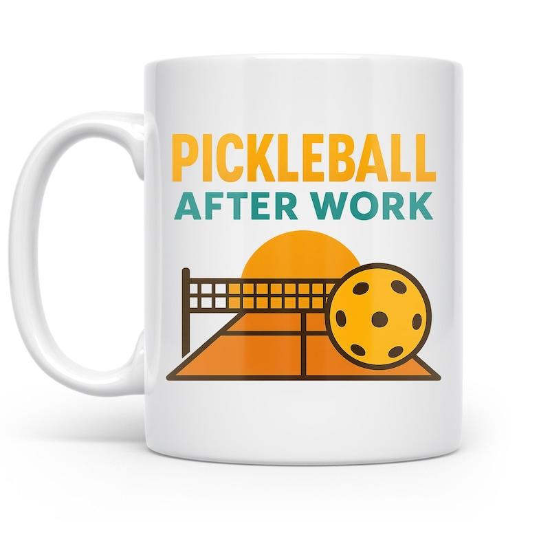 Tailorly White Ceramic 11 oz Mug - Pickleball After Work Vibrant Orange Sunset Over A Sporty Court With Professional Net Pickleball