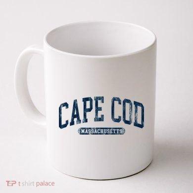 Tailorly White Ceramic 11 oz Mug - Cape Cod Massachusetts Vintage Distressed Varsity Style Typography Featuring Coastal Nautical Heritage Design
