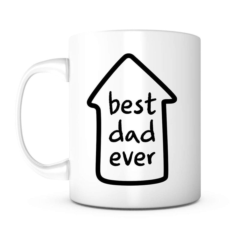 Tailorly White Ceramic 11 oz Mug - Best Dad Ever Simple Black Outlined House Shape Centered With Minimalist Clean Lines House