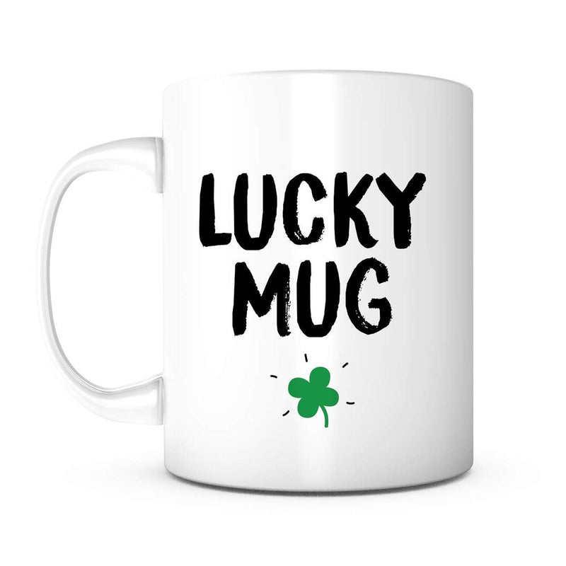Tailorly White Ceramic 11 oz Mug - Lucky Mug Minimalist Green Four Leaf Clover With Black Radiating Sketch Lines Mug