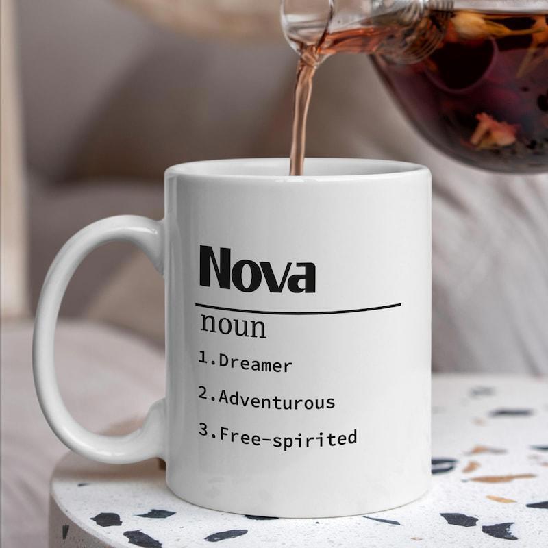 Tailorly White Ceramic 11 oz Mug - Nova Dreamer Adventurous Free Spirited Minimalist Ceramic Coffee Cup On Speckled Surface Mug