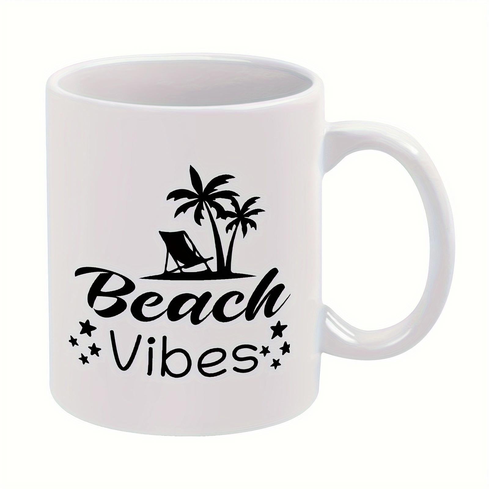 Tailorly White Ceramic 11 oz Mug - Beach Vibes Tropical Palm Trees With Relaxing Deck Chair Under Small Twinkling Stars Beach