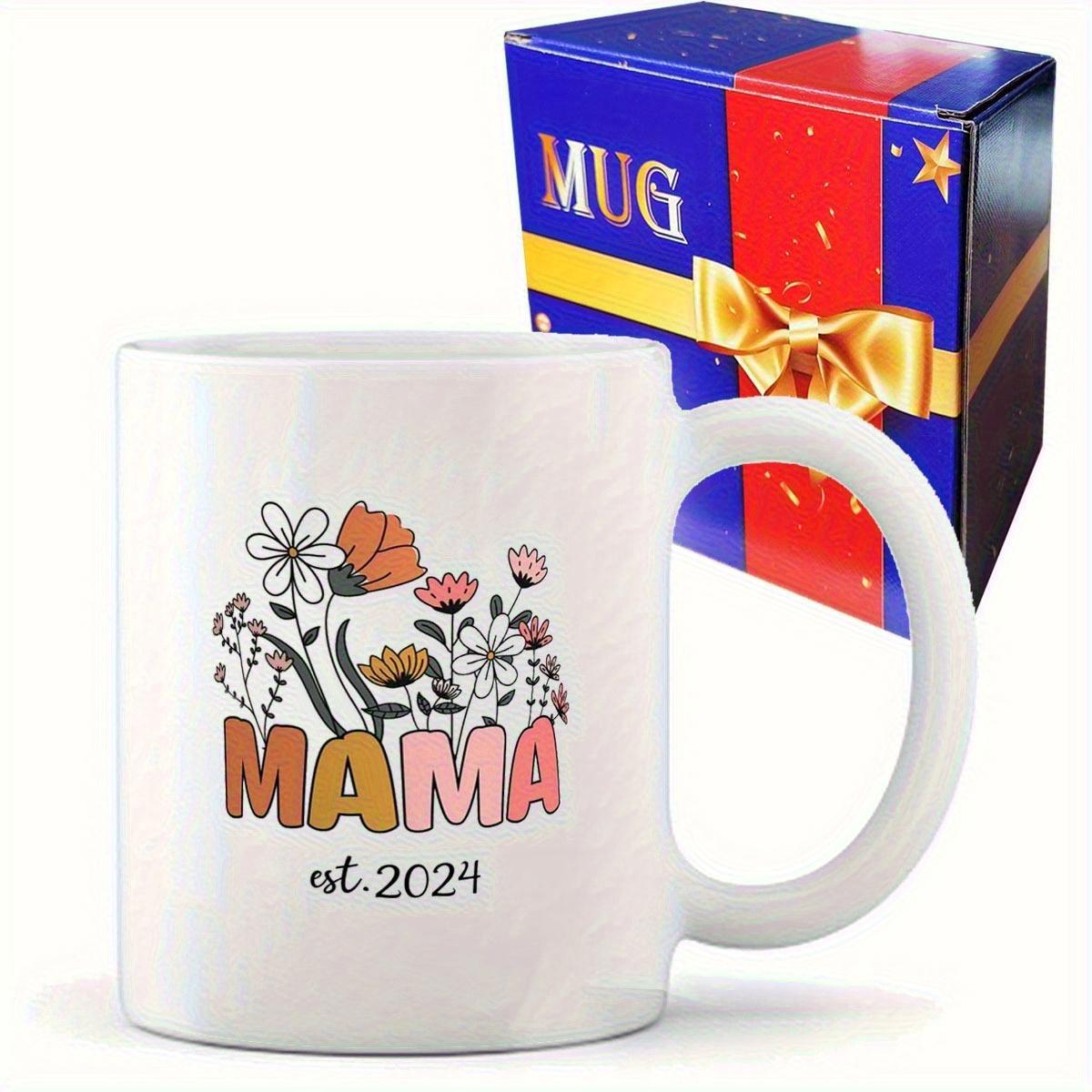 Tailorly White Ceramic 11 oz Mug - Mama Est 2024 Delicate Hand Drawn Wildflowers Blooming In Warm Retro Earthy Tones Flower