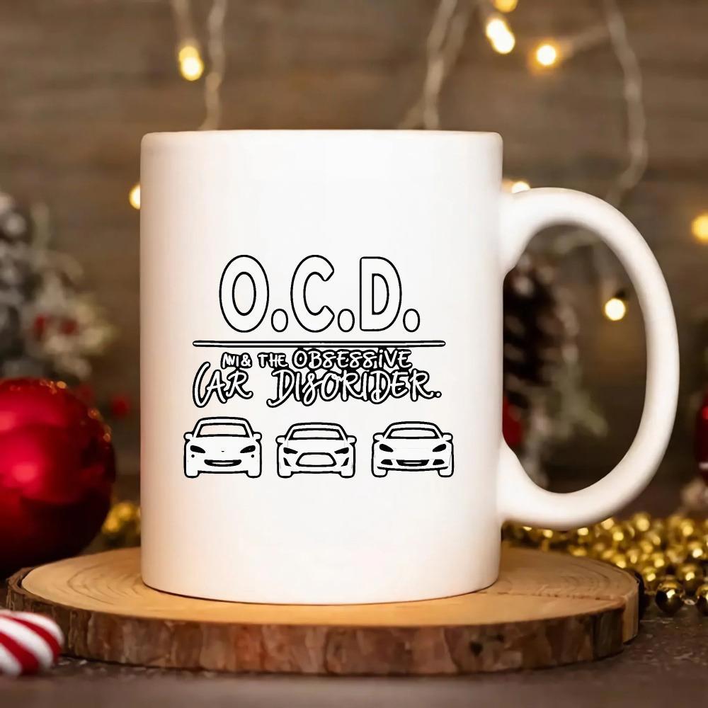 Tailorly White Ceramic 11 oz Mug - O.C.D. Old Car Obsessive Car Disorder Minimalist Outline Designs Of Modern Vehicles Arranged In Line Car