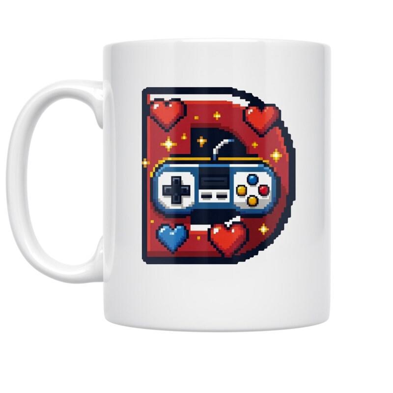 Tailorly White Ceramic 11 oz Mug - D Colorful Pixel Art Retro Game Controller With Sparkling Hearts Inside Large Gamepad