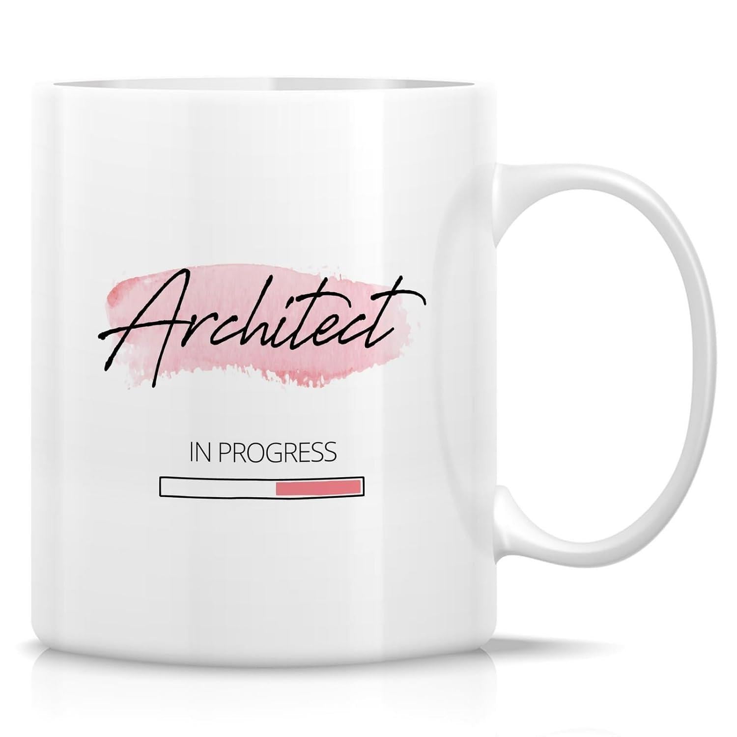 Tailorly White Ceramic 11 oz Mug - Architect In Progress Minimalist Pink Brushstroke With Progress Bar Loading On Ceramic Smooth Mug