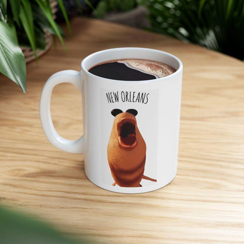 Tailorly White Ceramic 11 oz Mug - New Orleans Whimsical Brown Nutria Yawning With Its Mouth Wide Open Animal