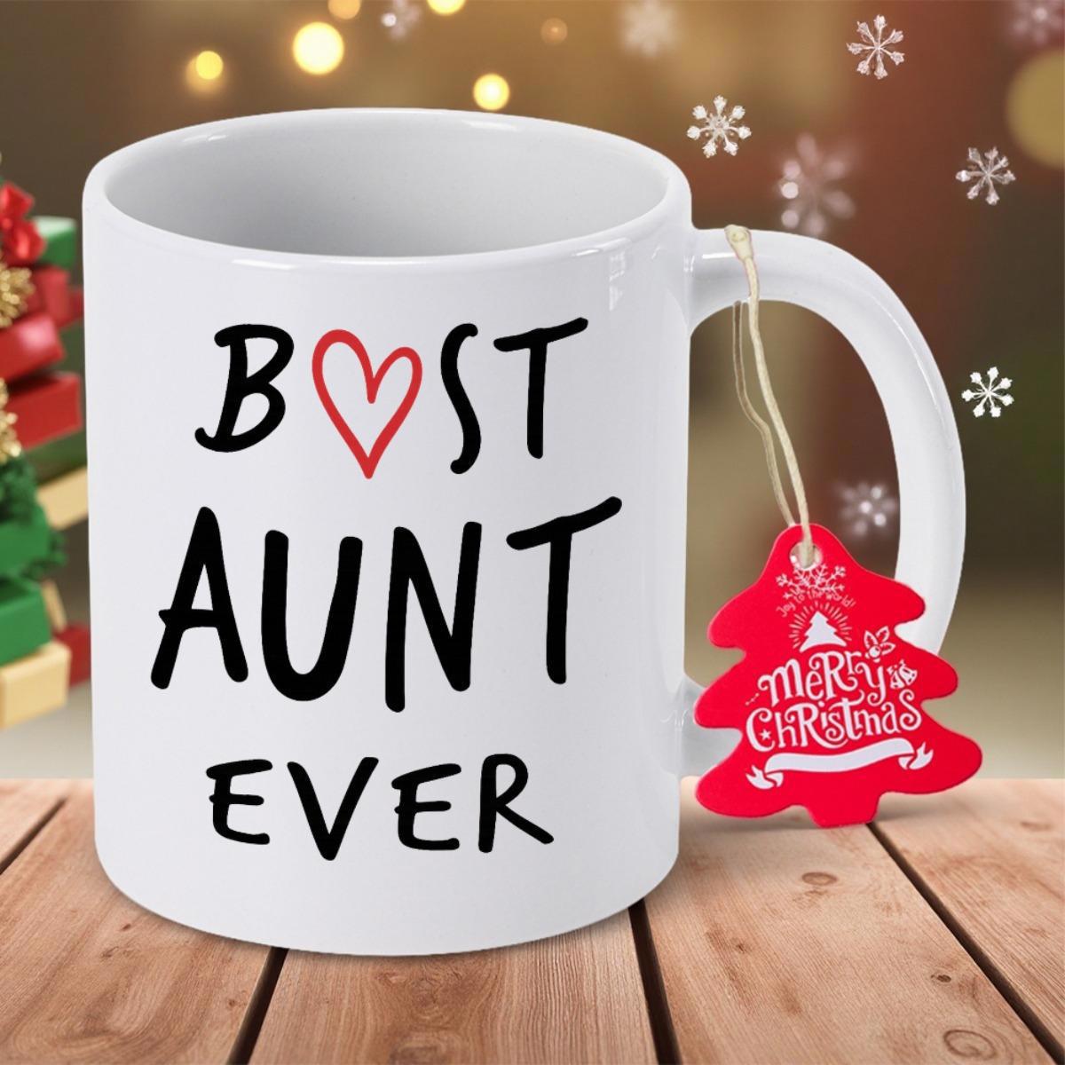 Tailorly White Ceramic 11 oz Mug - Best Aunt Ever Minimalist Handwritten Typography Featuring A Red Heart Symbol Expressing Family Love Mug