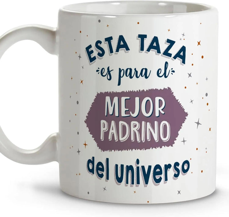 Tailorly White Ceramic 11 oz Mug - Stylized Text Surrounded By Decorative Stars And Radiant Sparkles Pattern